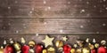 Christmas scene with wooden board background and Christmas balls