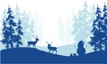 Christmas scenery deer and snowman silhouette