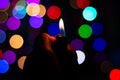 christmas scenery silent night candle light on dark with colorful blur background Royalty Free Stock Photo