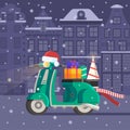 Christmas Scooter Deliver Gifts Royalty Free Stock Photo