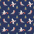 Christmas seagulls deliver gifts seamless pattern