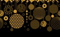 Christmas seamless repeat border with gold Christmas balls on black background. Art Deco style, trendy 70s, disco. Royalty Free Stock Photo