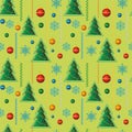 Christmas seamless background. Christmas tree with Christmas toys, snowflakes.