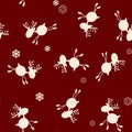 Christmas seamless background with a set of little toy deers and snowflakes