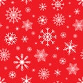 Christmas seamless background with snowflakes. Snowflake vector pattern on red background. Winter design Royalty Free Stock Photo