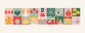 Christmas seamless block banner with toys, balls, star, angel, tree, candy. Vintage style border.