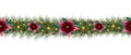 Christmas seamless border with fir tree garland and poinsettia flowers, watercolor Christmas border decoration for fabric Royalty Free Stock Photo