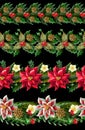 Christmas seamless border with flowers poinsettia, holly berry and firs. Vector. Royalty Free Stock Photo