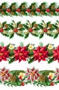 Christmas seamless border with flowers poinsettia, holly berry and firs. Vector. Royalty Free Stock Photo