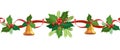 Christmas seamless border. Vector frame, garland, decoration for holiday cards, invitations, banners. Holly leaves and berries Royalty Free Stock Photo