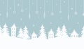 Christmas seamless border. Winter background. White houses, fir trees, Christmas tree decorations on light blue background Royalty Free Stock Photo
