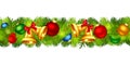 Christmas seamless garland with fir branches and colorful balls. Vector illustration.