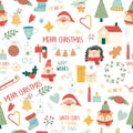 Christmas seamless hand drawn pattern with animal characters Royalty Free Stock Photo