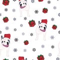 Christmas seamless pattern with animal. Dog in santa claus hat. Royalty Free Stock Photo