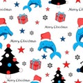 Christmas seamless pattern with animals. Royalty Free Stock Photo