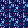 Christmas seamless pattern with ballerina and snowflakes on blue background. Vector nutcracker colorful background