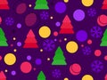 Christmas seamless pattern. Christmas balls in a linear style, snowflakes and geometric Christmas trees made of triangles Royalty Free Stock Photo