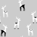 Christmas seamless pattern of black white deer on grey background. Royalty Free Stock Photo