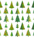 Christmas seamless pattern with blue trees and decorations. Cart Royalty Free Stock Photo
