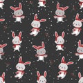 Christmas seamless pattern with bunny background, Winter pattern with rabbit, wrapping paper, pattern fills, winter greeting