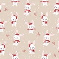 Christmas seamless pattern with bunny background, Winter pattern with rabbit, wrapping paper, pattern fills, winter greetings, web