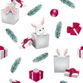 Christmas seamless pattern with bunny