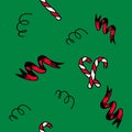 Christmas seamless pattern with candies and ribbons