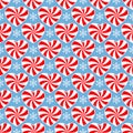 Christmas seamless pattern with candy canes in the shape of a heart and snowflakes Royalty Free Stock Photo