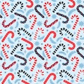 Christmas seamless pattern of candy canes, snowflakes