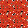 Christmas seamless pattern with cartoon zebras