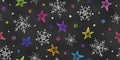 Christmas Seamless Pattern of Chalk Drawn Sketches Snowflakes and Stars on Blackboard. Stylized Grunge Endless Motif Royalty Free Stock Photo