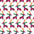 Christmas seamless pattern with colorful deers