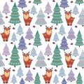 Christmas pattern with deer and firtrees