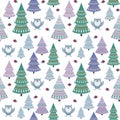 Christmas pattern with owl and firtrees