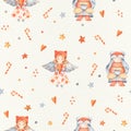 Christmas Seamless pattern with Cute cartoon characters - littl