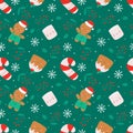 Christmas seamless pattern with cute characters. Christmas cupcake, ginger man, marshmallow and candy cane. Royalty Free Stock Photo