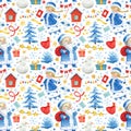 Christmas seamless pattern with cute characters.