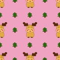 Christmas seamless patterns with cute deers and christmas tree.