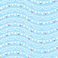 Christmas seamless pattern with cute christmas lights and garland on blue background Royalty Free Stock Photo