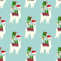 Christmas seamless pattern with cute llamas