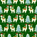 Christmas seamless pattern with cute llamas