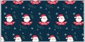 Christmas seamless pattern with cute meditating Santa, berries and snowflakes.