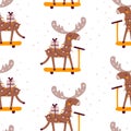 Christmas seamless pattern with cute moose. Vector illustrations