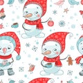 Christmas seamless pattern with cute snowman