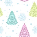Christmas seamless pattern. Cute christmas trees and snowflakes isolated on white background. Vector illustration of christmas dec Royalty Free Stock Photo