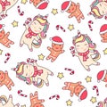 Christmas seamless pattern with cute unicorn, gingerbread man, candy cane and stars isolated on white background Royalty Free Stock Photo