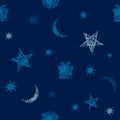 Christmas seamless pattern, dark blue