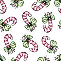 Christmas seamless pattern drawn by hand.Christmas candy on a white background