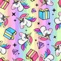 Christmas Seamless pattern with fantastic unicorn. Cartoon children background