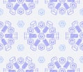 Christmas seamless pattern of fasteners laid out in the shape of snowflakes. Vector background